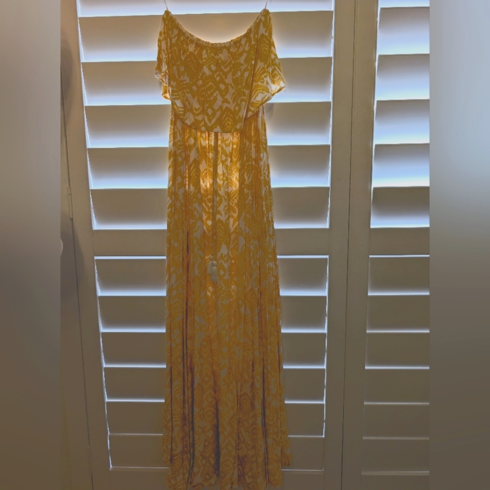 Yellow Patterned sleeveless Maxi Dress